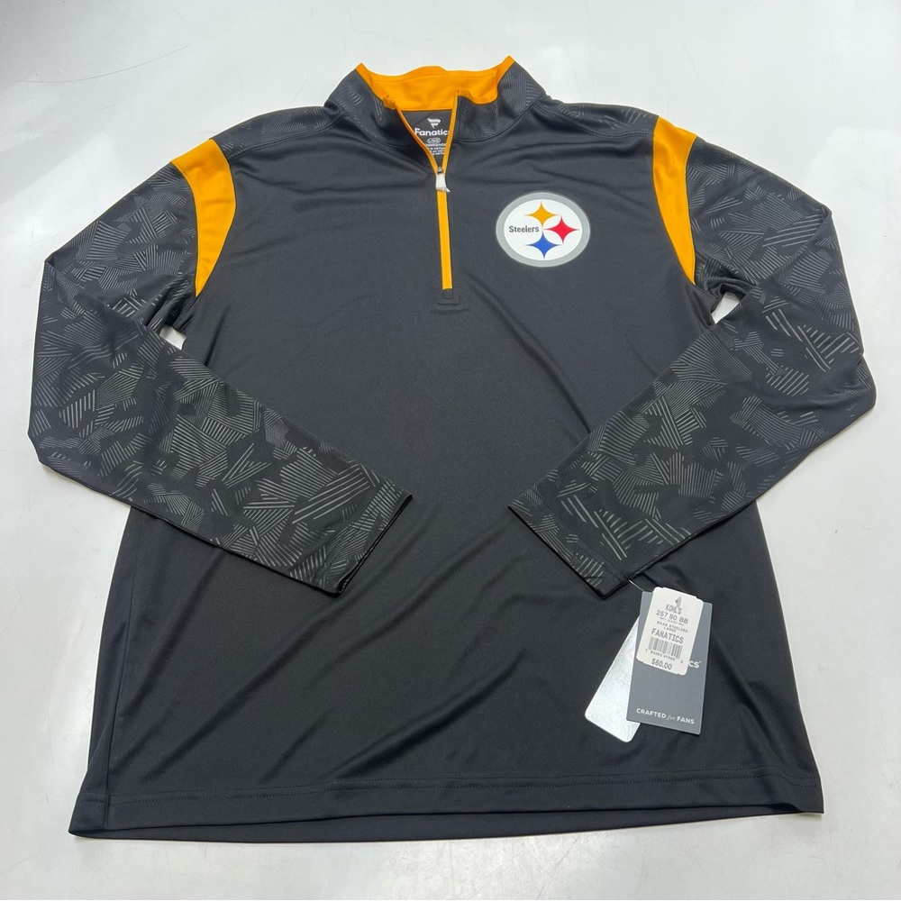 fanatics men’s black yellow half zip up jacket L L98-36